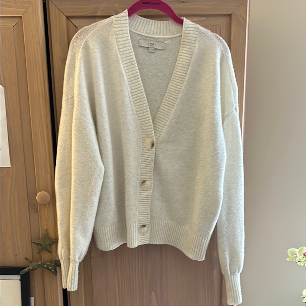 LOFT Cream Button-Up Cardigan